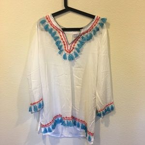 Bindya Swim - Bindya boho tassels long sleeve tunic coverup Bindya Swim - Bindya boho tassels long sleeve tunic coverup